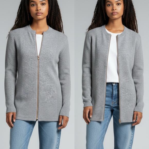 J. McLaughlin 100% Merino Wool Long Full Zip Ribbed Accent Cardigan Sweater - S - Picture 1 of 10